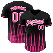 Charger l'image dans la galerie, Custom Black Pink-White Geometric Hexagonal Dot Gradient Authentic Baseball Jersey