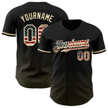 Charger l'image dans la galerie, Custom Black Vintage USA Flag Olive-Cream Geometric Hexagonal Dot Gradient Authentic Baseball Jersey