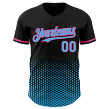 Charger l'image dans la galerie, Custom Black Sky Blue-Pink Geometric Hexagonal Dot Gradient Authentic Baseball Jersey