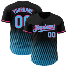 Charger l'image dans la galerie, Custom Black Sky Blue-Pink Geometric Hexagonal Dot Gradient Authentic Baseball Jersey