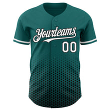 Charger l'image dans la galerie, Custom Teal White-Black Geometric Hexagonal Dot Gradient Authentic Baseball Jersey