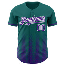 Charger l'image dans la galerie, Custom Teal Purple-White Geometric Hexagonal Dot Gradient Authentic Baseball Jersey