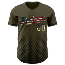 Charger l'image dans la galerie, Custom Olive Vintage USA Flag-Black Geometric Hexagonal Dot Gradient Authentic Baseball Jersey