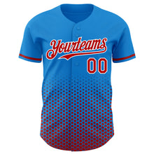 Charger l'image dans la galerie, Custom Electric Blue Red-White Geometric Hexagonal Dot Gradient Authentic Baseball Jersey