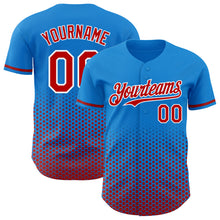 Charger l'image dans la galerie, Custom Electric Blue Red-White Geometric Hexagonal Dot Gradient Authentic Baseball Jersey