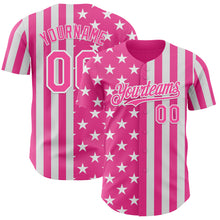 Load image into Gallery viewer, Custom Pink-White USA Flag Patriotic Split Stars and Stripes Authentic Baseball Jersey