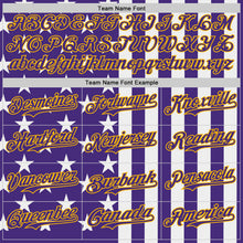 Laden Sie das Bild in den Galerie-Viewer, Custom Purple White-Gold USA Flag Patriotic Split Stars and Stripes Authentic Baseball Jersey