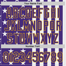 Laden Sie das Bild in den Galerie-Viewer, Custom Purple White-Gold USA Flag Patriotic Split Stars and Stripes Authentic Baseball Jersey