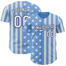 Load image into Gallery viewer, Custom Light Blue White-Royal USA Flag Patriotic Split Stars and Stripes Authentic Baseball Jersey