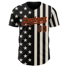 Laden Sie das Bild in den Galerie-Viewer, Custom Black Cream-Orange USA Flag Patriotic Split Stars and Stripes Authentic Baseball Jersey