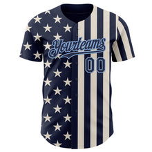 Laden Sie das Bild in den Galerie-Viewer, Custom Navy Cream-Light Blue USA Flag Patriotic Split Stars and Stripes Authentic Baseball Jersey