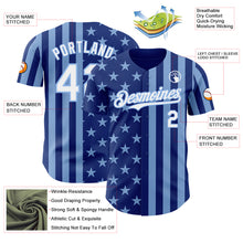 Laden Sie das Bild in den Galerie-Viewer, Custom Royal White-Light Blue USA Flag Patriotic Split Stars and Stripes Authentic Baseball Jersey