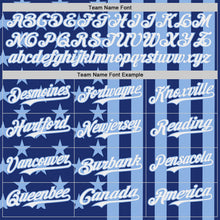 Laden Sie das Bild in den Galerie-Viewer, Custom Royal White-Light Blue USA Flag Patriotic Split Stars and Stripes Authentic Baseball Jersey