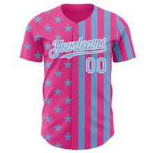 Laden Sie das Bild in den Galerie-Viewer, Custom Pink Light Blue-White USA Flag Patriotic Split Stars and Stripes Authentic Baseball Jersey