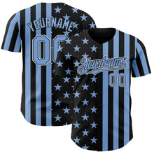 Load image into Gallery viewer, Custom Black Light Blue-White USA Flag Patriotic Split Stars and Stripes Authentic Baseball Jersey