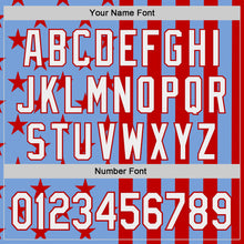 Charger l'image dans la galerie, Custom Powder Blue White-Red USA Flag Patriotic Split Stars and Stripes Authentic Baseball Jersey