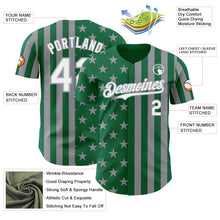 Laden Sie das Bild in den Galerie-Viewer, Custom Kelly Green White-Gray USA Flag Patriotic Split Stars and Stripes Authentic Baseball Jersey