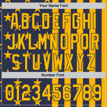 Load image into Gallery viewer, Custom Navy-Gold USA Flag Patriotic Split Stars and Stripes Authentic Baseball Jersey