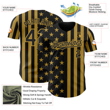 Laden Sie das Bild in den Galerie-Viewer, Custom Black-Old Gold USA Flag Patriotic Split Stars and Stripes Authentic Baseball Jersey
