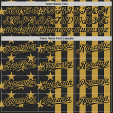 Laden Sie das Bild in den Galerie-Viewer, Custom Black-Old Gold USA Flag Patriotic Split Stars and Stripes Authentic Baseball Jersey