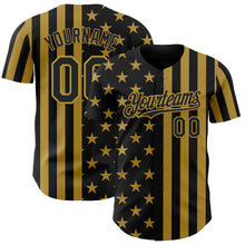 Laden Sie das Bild in den Galerie-Viewer, Custom Black-Old Gold USA Flag Patriotic Split Stars and Stripes Authentic Baseball Jersey