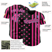Laden Sie das Bild in den Galerie-Viewer, Custom Black Pink-Light Blue USA Flag Patriotic Split Stars and Stripes Authentic Baseball Jersey
