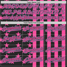 Laden Sie das Bild in den Galerie-Viewer, Custom Black Pink-Light Blue USA Flag Patriotic Split Stars and Stripes Authentic Baseball Jersey
