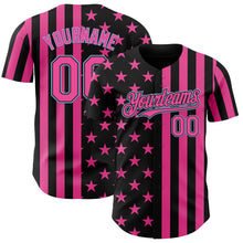 Laden Sie das Bild in den Galerie-Viewer, Custom Black Pink-Light Blue USA Flag Patriotic Split Stars and Stripes Authentic Baseball Jersey