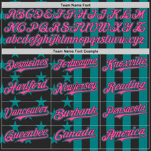 Laden Sie das Bild in den Galerie-Viewer, Custom Black Pink-Teal USA Flag Patriotic Split Stars and Stripes Authentic Baseball Jersey