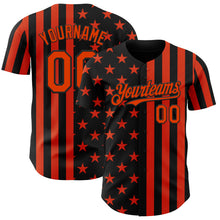 Laden Sie das Bild in den Galerie-Viewer, Custom Black-Orange USA Flag Patriotic Split Stars and Stripes Authentic Baseball Jersey