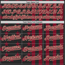 Laden Sie das Bild in den Galerie-Viewer, Custom Black Crimson-City Cream USA Flag Patriotic Split Stars and Stripes Authentic Baseball Jersey