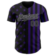 Laden Sie das Bild in den Galerie-Viewer, Custom Black Purple-Gray USA Flag Patriotic Split Stars and Stripes Authentic Baseball Jersey
