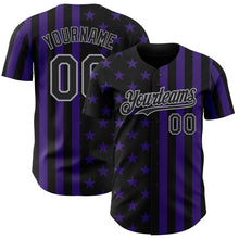 Laden Sie das Bild in den Galerie-Viewer, Custom Black Purple-Gray USA Flag Patriotic Split Stars and Stripes Authentic Baseball Jersey