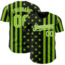 Laden Sie das Bild in den Galerie-Viewer, Custom Black Neon Green-White USA Flag Patriotic Split Stars and Stripes Authentic Baseball Jersey