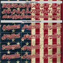 Laden Sie das Bild in den Galerie-Viewer, Custom Navy Crimson-City Cream Vintage USA Flag Patriotic Split Stars and Stripes Authentic Baseball Jersey