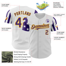 Laden Sie das Bild in den Galerie-Viewer, Custom White Purple-Gold Two Tone USA Flag Sleeves Stars and Stripes Authentic Baseball Jersey