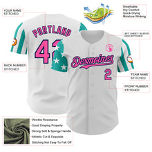 Charger l'image dans la galerie, Custom White Pink Aqua-Navy Two Tone USA Flag Sleeves Stars and Stripes Authentic Baseball Jersey