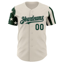 Laden Sie das Bild in den Galerie-Viewer, Custom Cream Green-Gray Two Tone USA Flag Sleeves Stars and Stripes Authentic Baseball Jersey