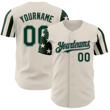Laden Sie das Bild in den Galerie-Viewer, Custom Cream Green-Gray Two Tone USA Flag Sleeves Stars and Stripes Authentic Baseball Jersey