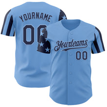 Charger l'image dans la galerie, Custom Light Blue-Navy Two Tone USA Flag Sleeves Stars and Stripes Authentic Baseball Jersey