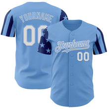 Laden Sie das Bild in den Galerie-Viewer, Custom Light Blue White-Royal Two Tone USA Flag Sleeves Stars and Stripes Authentic Baseball Jersey