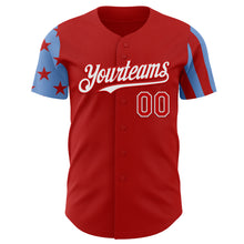 Laden Sie das Bild in den Galerie-Viewer, Custom Red Powder Blue-White Two Tone USA Flag Sleeves Stars and Stripes Authentic Baseball Jersey