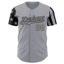 Laden Sie das Bild in den Galerie-Viewer, Custom Gray-Black Two Tone USA Flag Sleeves Stars and Stripes Authentic Baseball Jersey