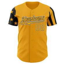 Laden Sie das Bild in den Galerie-Viewer, Custom Gold Black-White Two Tone USA Flag Sleeves Stars and Stripes Authentic Baseball Jersey