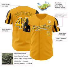 Laden Sie das Bild in den Galerie-Viewer, Custom Gold Black-White Two Tone USA Flag Sleeves Stars and Stripes Authentic Baseball Jersey
