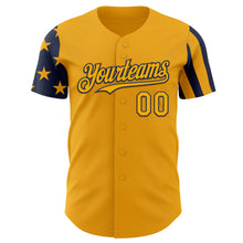 Laden Sie das Bild in den Galerie-Viewer, Custom Gold-Navy Two Tone USA Flag Sleeves Stars and Stripes Authentic Baseball Jersey