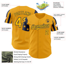 Laden Sie das Bild in den Galerie-Viewer, Custom Gold-Navy Two Tone USA Flag Sleeves Stars and Stripes Authentic Baseball Jersey