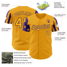 Laden Sie das Bild in den Galerie-Viewer, Custom Gold-Purple Two Tone USA Flag Sleeves Stars and Stripes Authentic Baseball Jersey