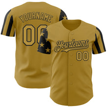 Load image into Gallery viewer, Custom Old Gold-Black Two Tone USA Flag Sleeves Stars and Stripes Authentic Baseball Jersey