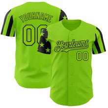 Загрузить изображение в средство просмотра галереи, Custom Neon Green-Black Two Tone USA Flag Sleeves Stars and Stripes Authentic Baseball Jersey